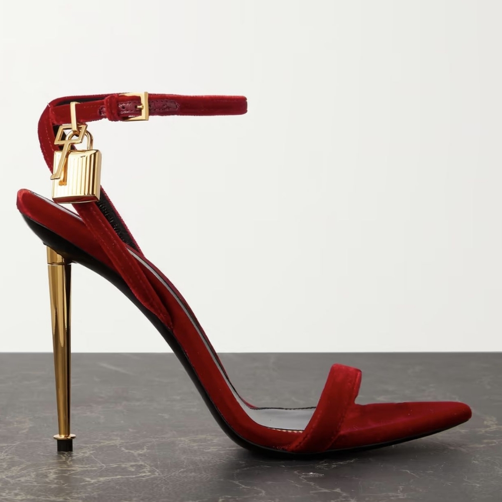 NWOT TOM FORD RED VELVET PADLOCK POINTY NAKED SANDALS